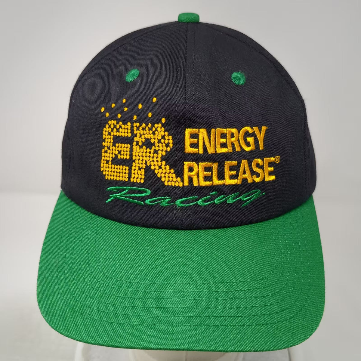 Energy Release Racing Snapback Hat Black Green One Size Embroidered Adjustable