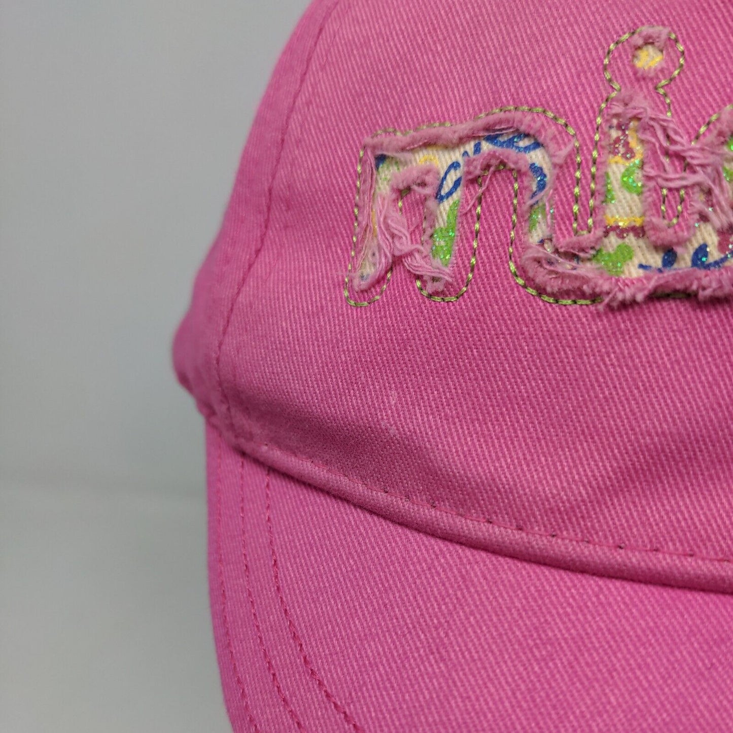 Walt Disney World Girl's Strapback Hat Pink Distressed Mickey Logo Cotton