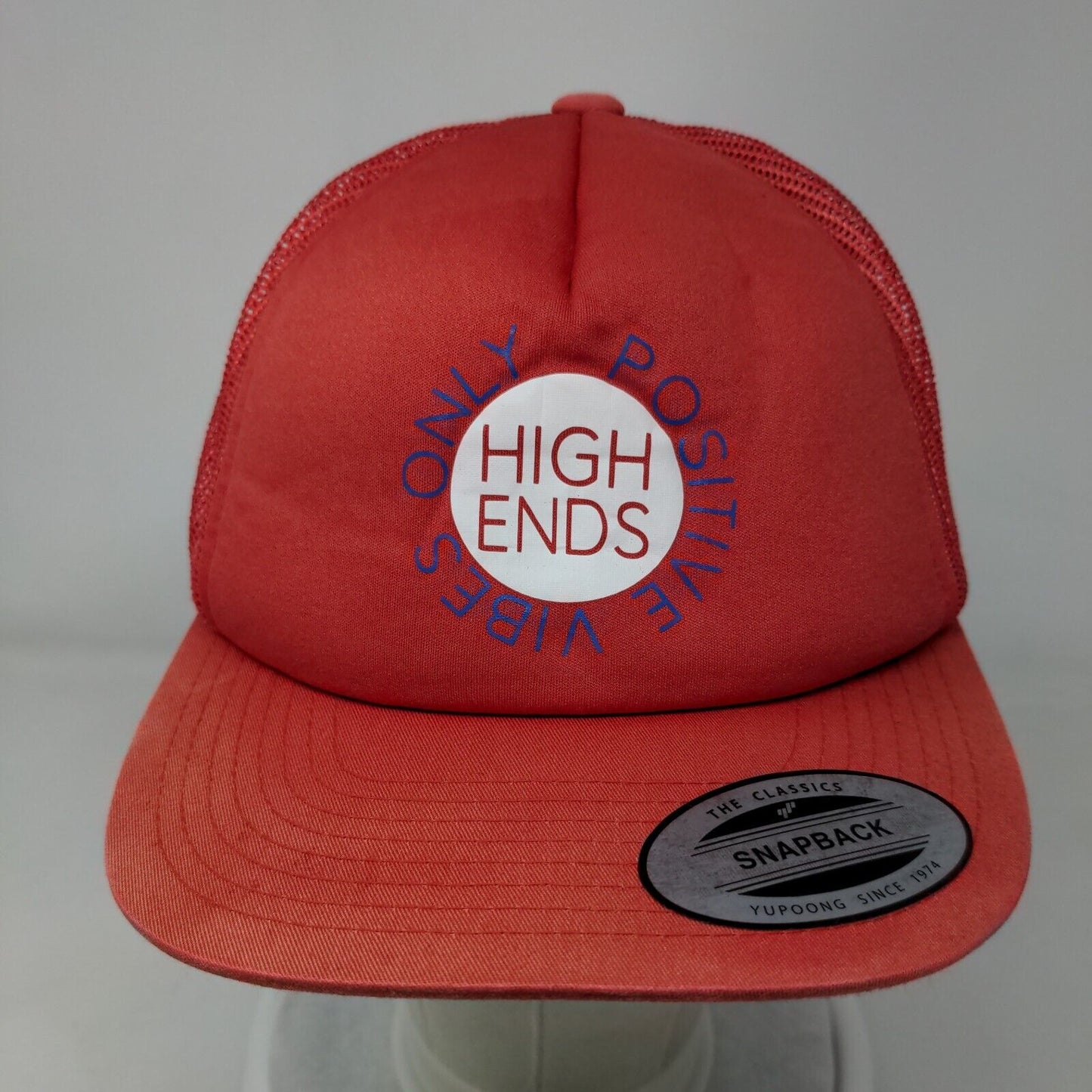 Positive Vibes Only High Ends Snapback Trucker Hat Red OS Mesh Back Yupoong