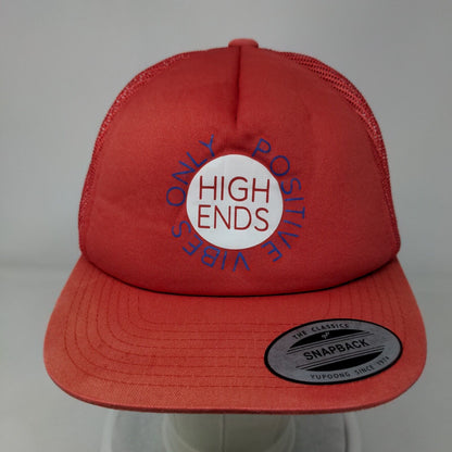 Positive Vibes Only High Ends Snapback Trucker Hat Red OS Mesh Back Yupoong