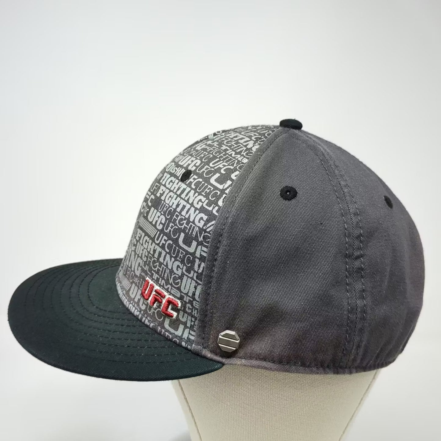 UFC Baseball Cap Gray Hat L Embroidered All Over Print Graphic Cotton Octagon