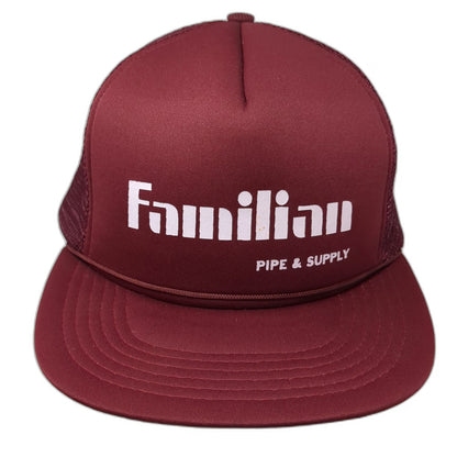 Winner Familian Pipe Supply Trucker Hat Red One Size Foam Mesh Rope Snapback