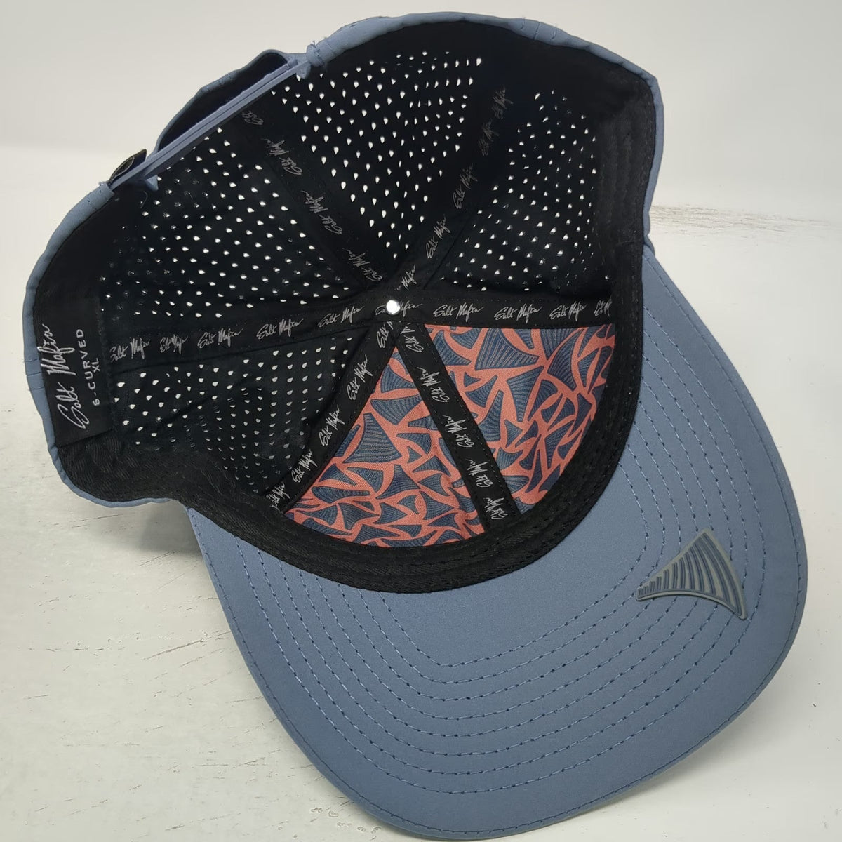 Salt Mafia Trucker Hat Blue XL Perforated Back Pattern Under Brim Shark Fin