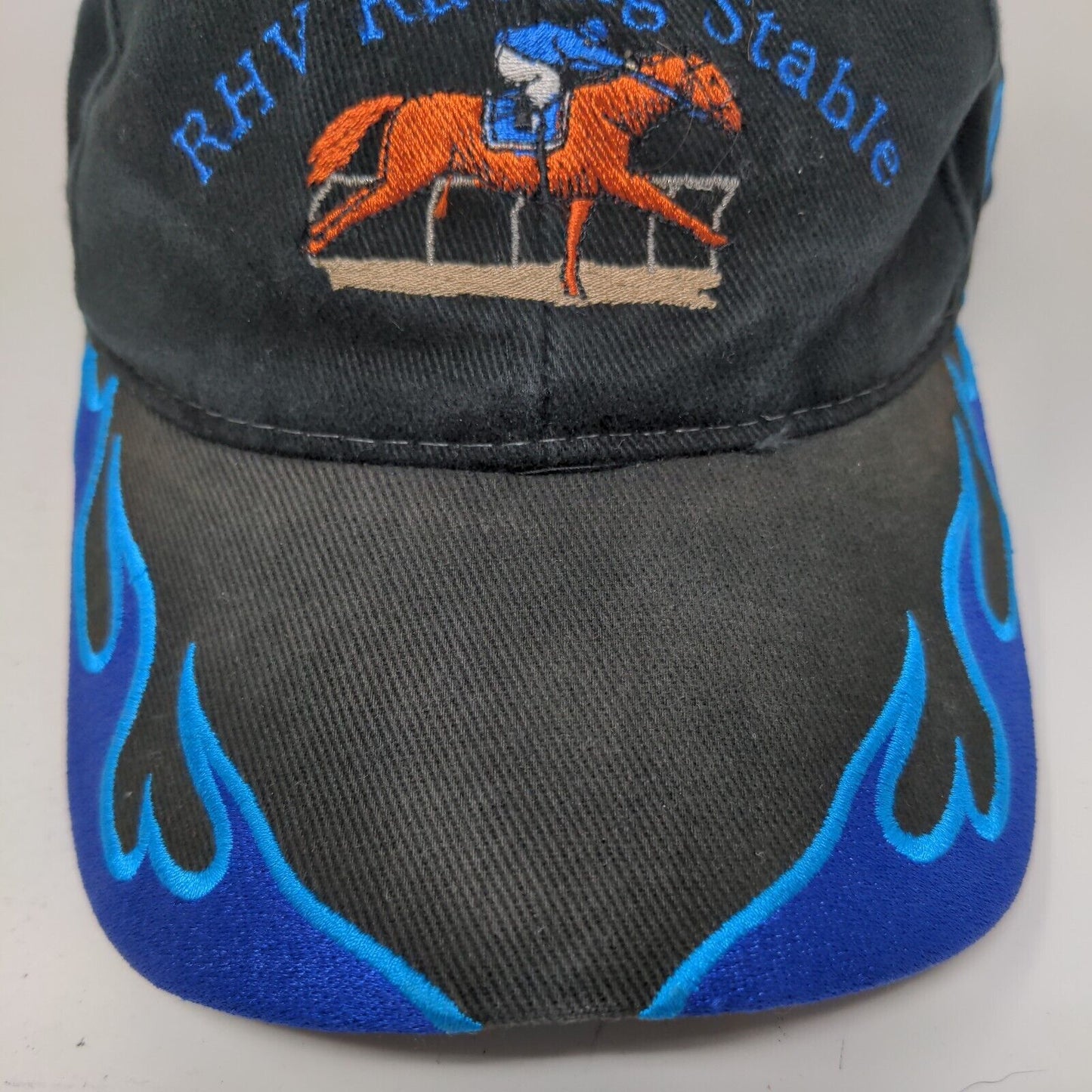 RHV Racing Stable Horse Strapback Hat Black OSFM Flame Embroidered