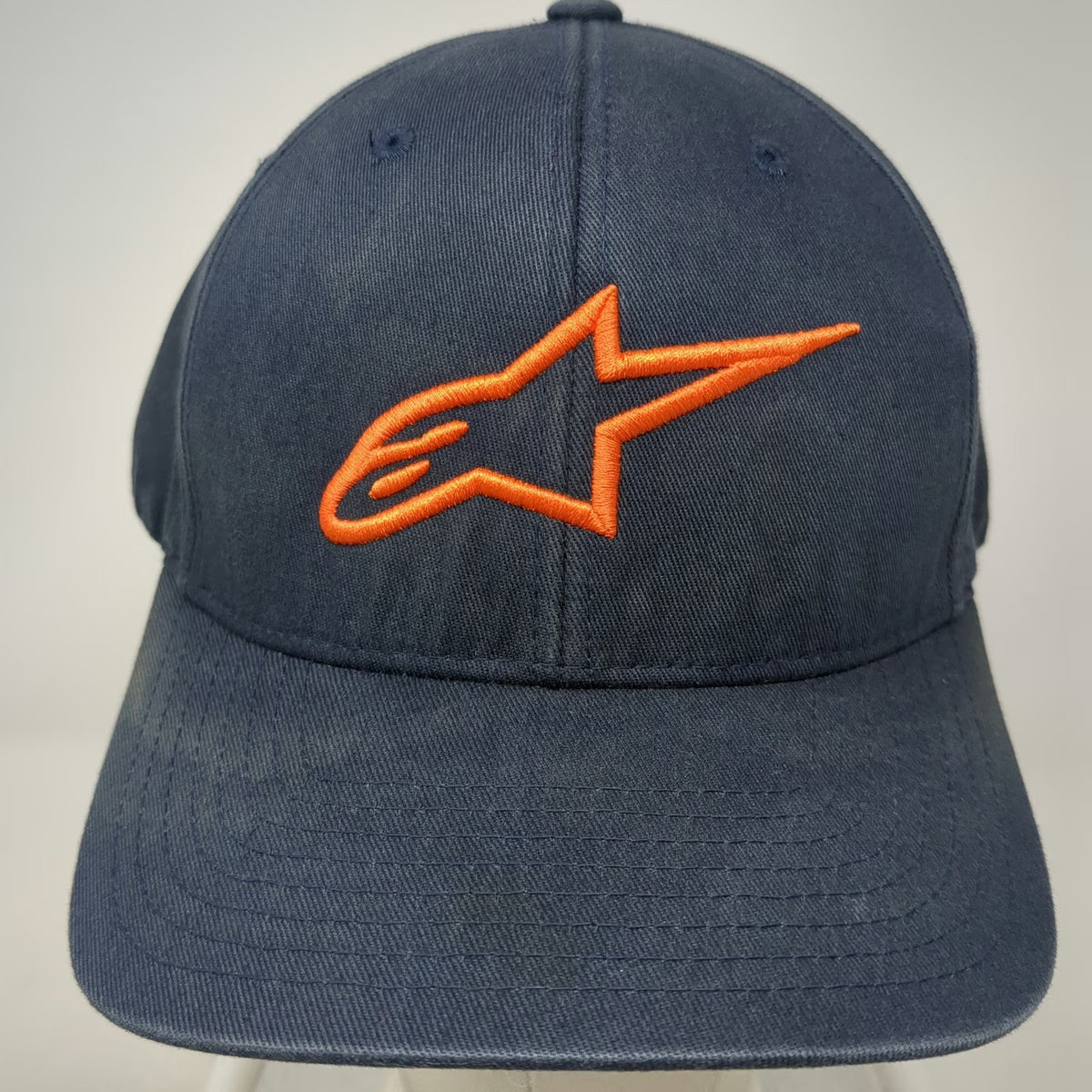 Alpinestars Baseball Cap Blue XL Orange Logo Flexfit Hat Cotton Spandex Moto