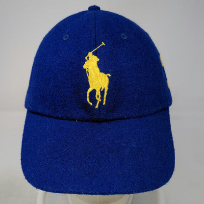 Polo Ralph Lauren Baseball Cap Blue One Size Wool Big Pony Yellow Logo Hat
