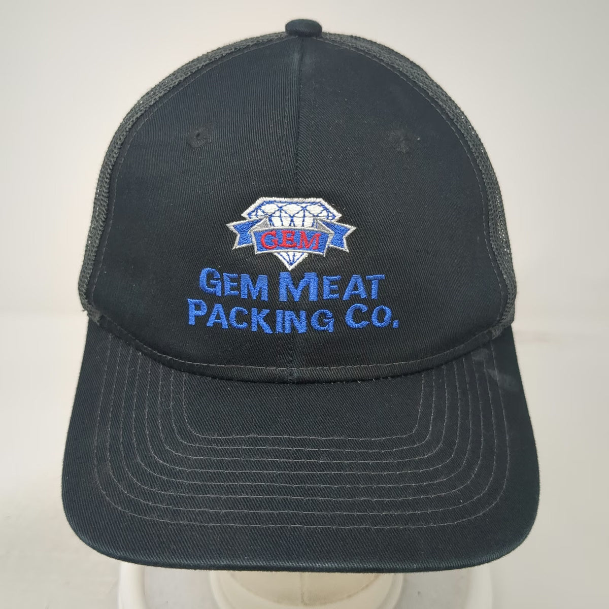 Port Authority Trucker Hat Black One Size Gem Meat Packing Co Logo Mesh Snapback