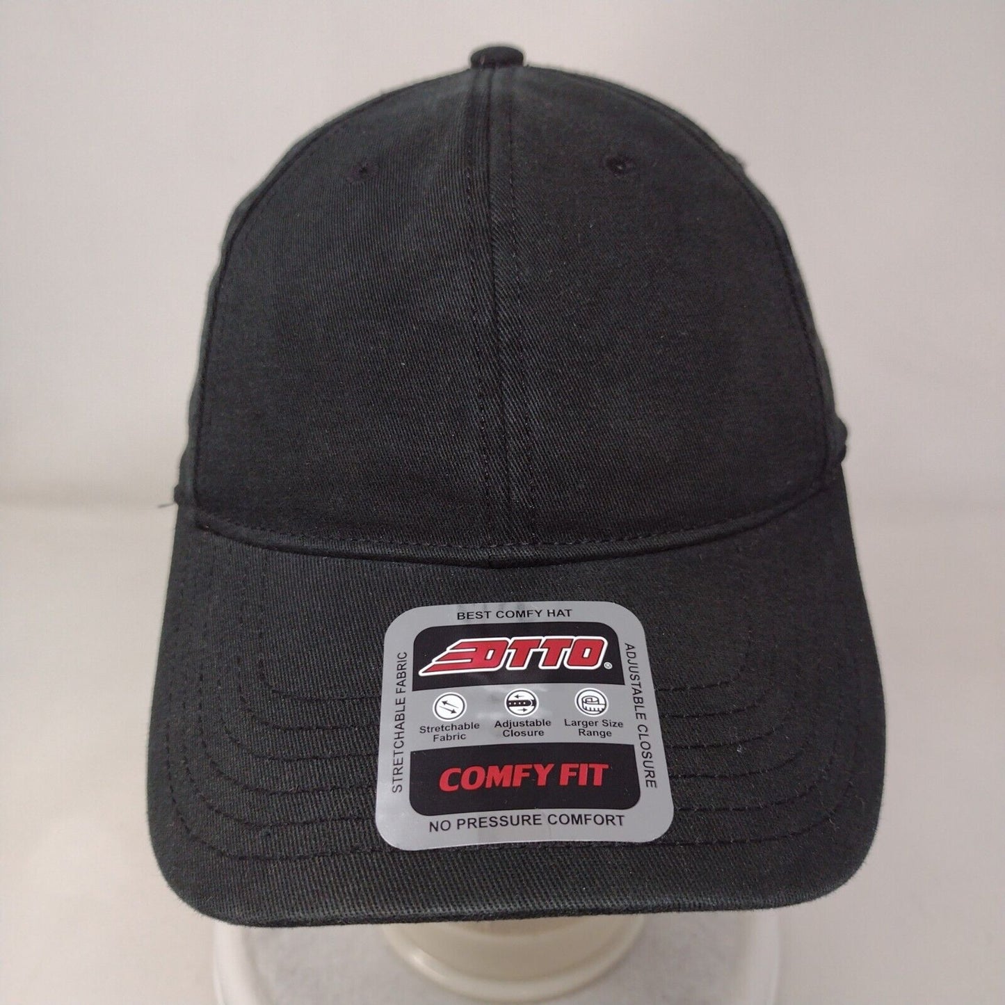 Otto Comfy Fit Strapback Hat Black OSFM Adjustable Stretchable Fabric 6 Panel