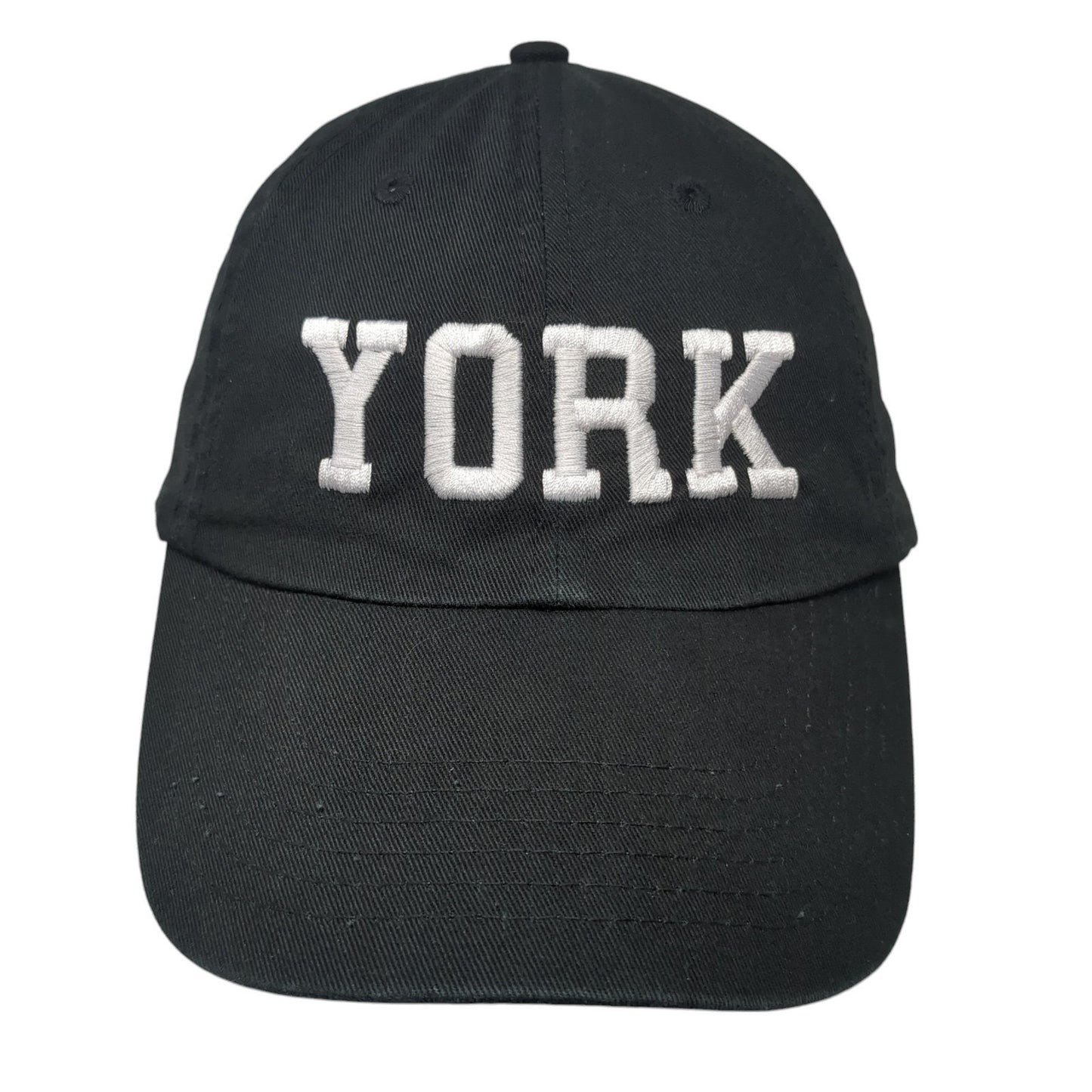 York Spell Out Slideback Hat Black One Size Adjustable Embroidered