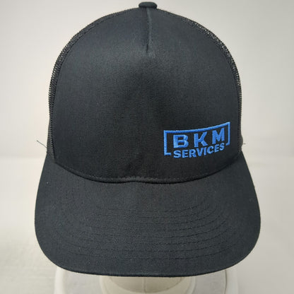 Yupoong Trucker Hat Black Blue One Size BKM Services Mesh Snapback Flat Brim