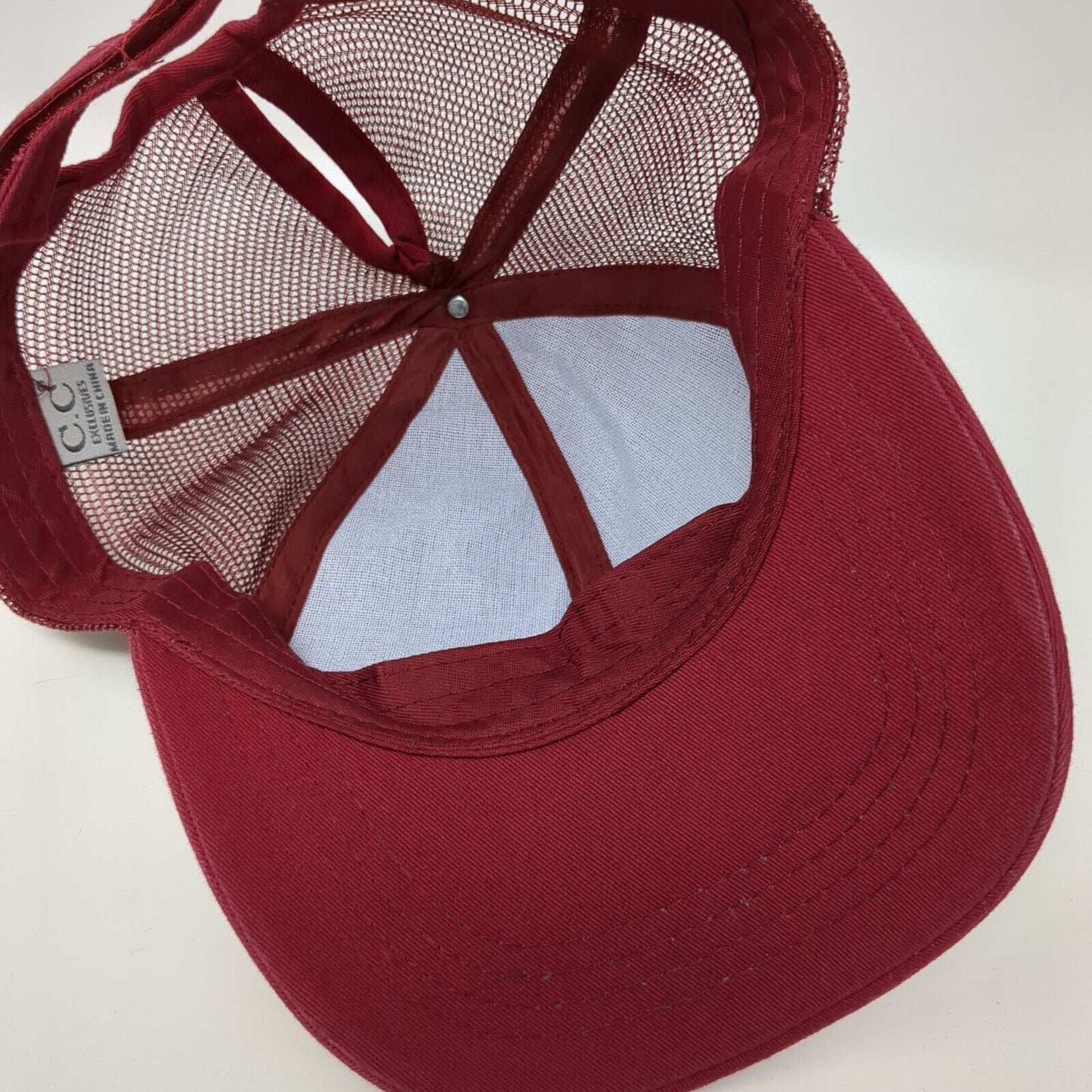 C.C. Strapback Ponyback Trucker Hat Red One Size Adjustable Mesh Back Blank