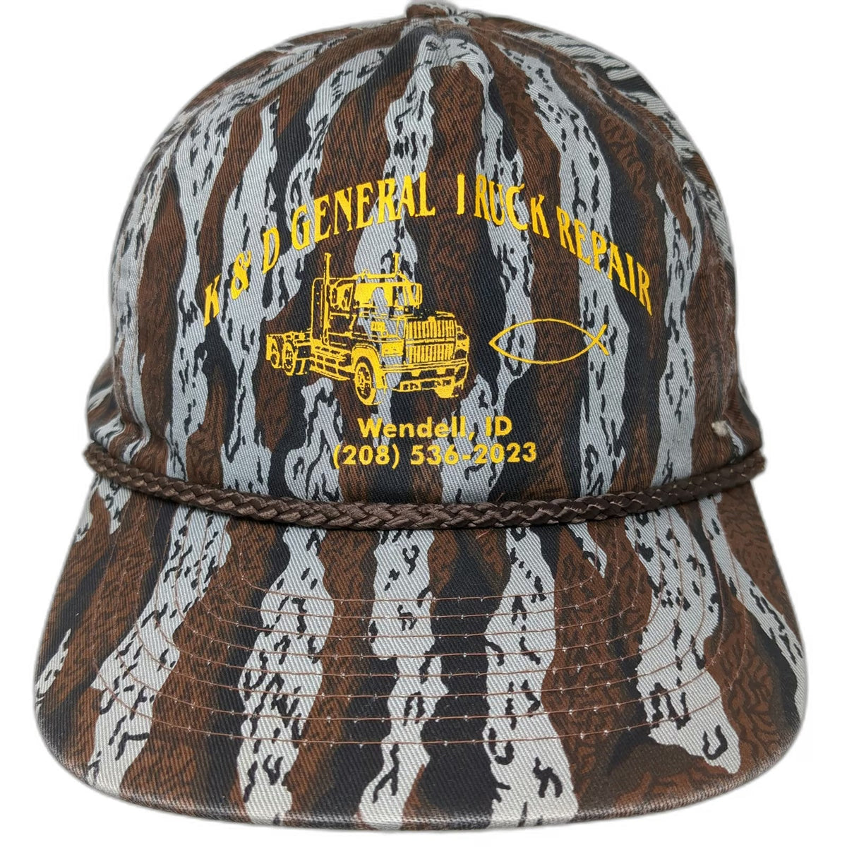Cobra Caps 5 Panel Hat Brown Gray One Size Tiger Stripe Camo Rope Semi Truck