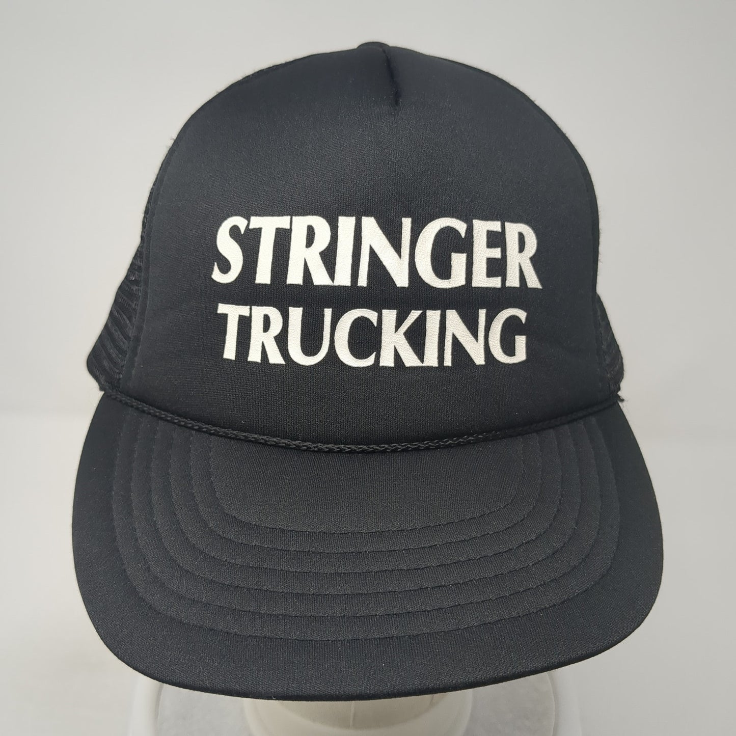 Stringer Trucking Snapback Rope Trucker Hat Black One Size Mesh Back