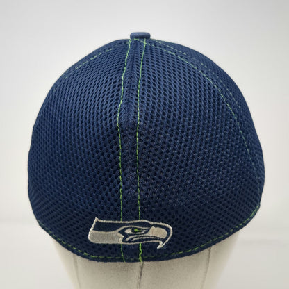 New Era Seattle Seahawks Blue Baseball Cap M NFL Mesh Stretch Fit Logo Hat
