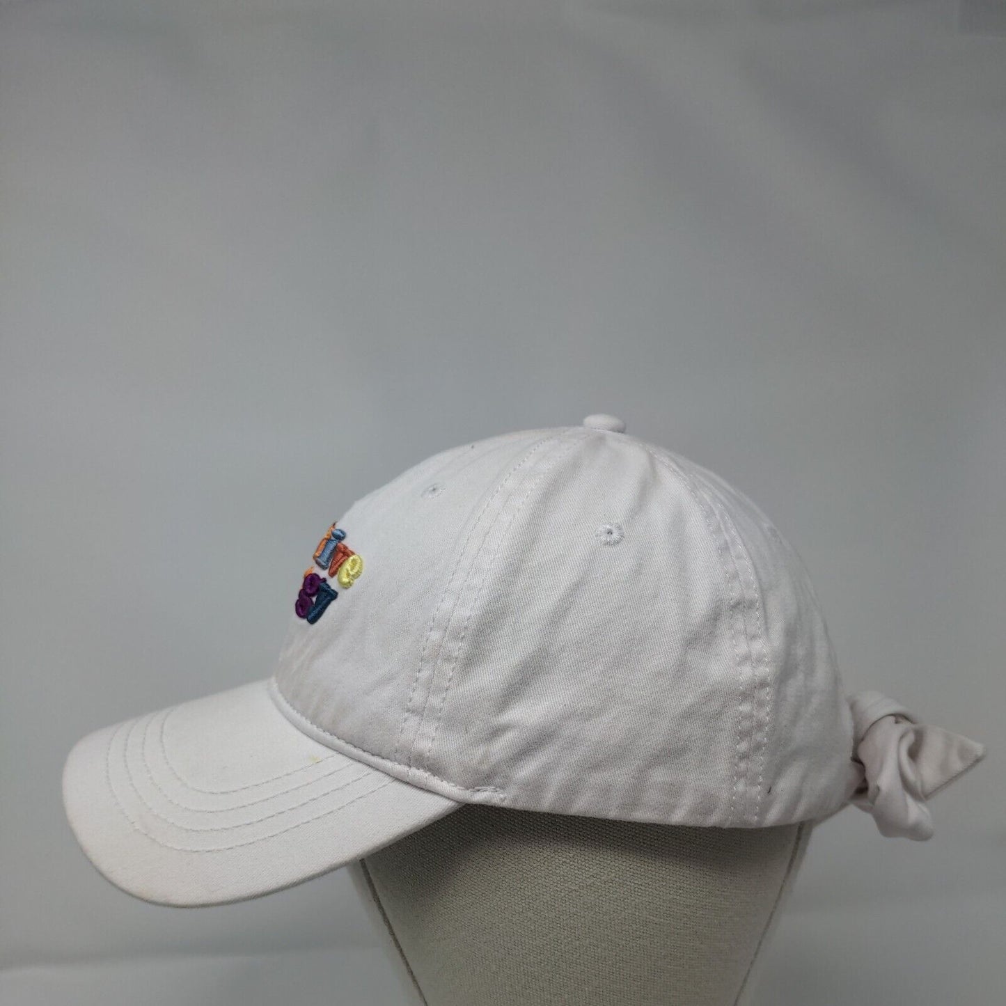 Positive Energy Tie Back Hat White OSFM Embroidered Colorful Font