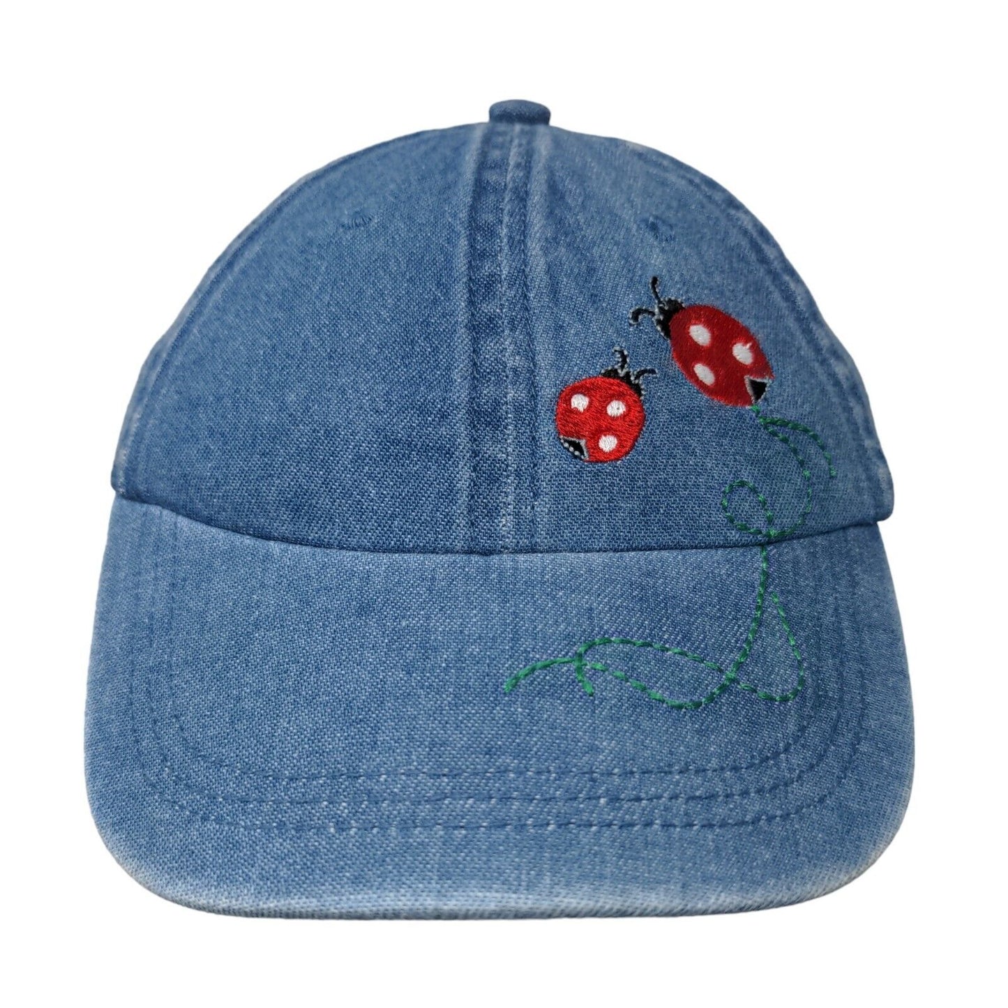 Kid Connection Girl's Strapback Hat Blue Size OS Embroidered Ladybugs Denim