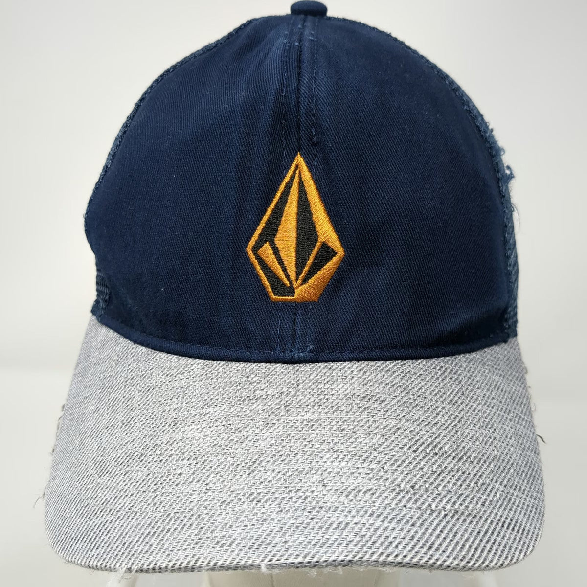 Volcom Trucker Hat Blue Gray One Size Snapback Mesh Distressed Stone Surf Hat