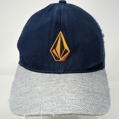 Volcom Trucker Hat Blue Gray One Size Snapback Mesh Distressed Stone Surf Hat