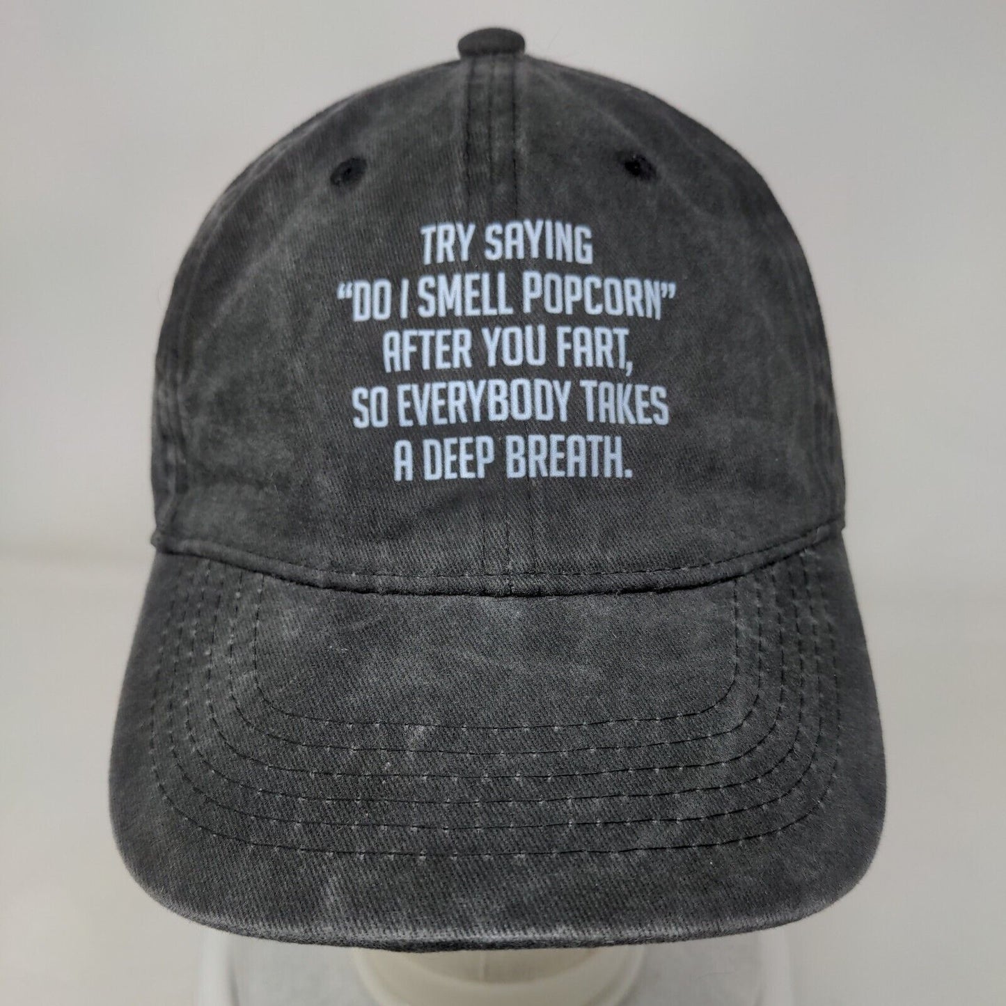 Try Saying Do I Smell Popcorn After You Fart Slideback Hat Gray One Size