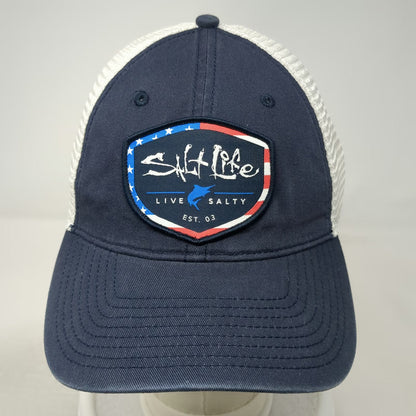 Salt Life Trucker Hat Blue One Size American Flag Mesh Snapback Fish Logo Shield