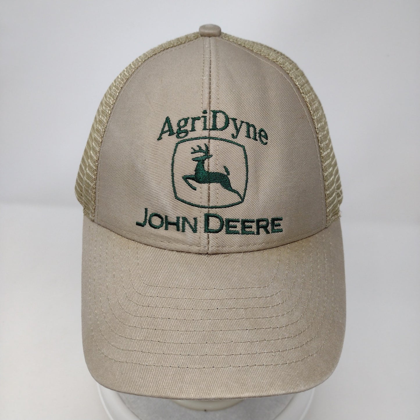 AgriDyne John Deere Snapback Mesh Back Trucker Hat Tan Embroidered Logo