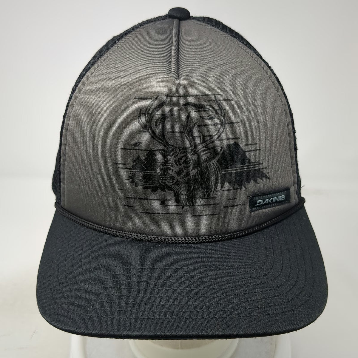 Dakine Trucker Hat Black One Size Elk Deer Mountain Graphic Mesh Rope Snapback
