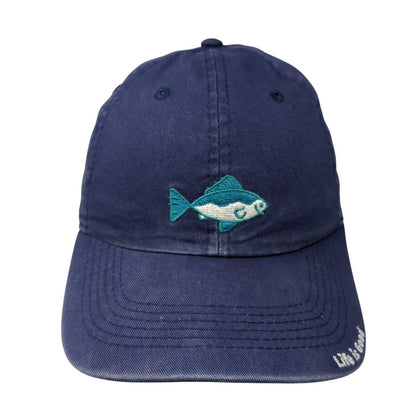 Life is Good Fish Strapback Hat Blue One Size Adjustable Embroidered Cotton