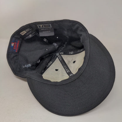 New Era Men's Fitted Hat Black 7 1/2 Embroidered Atlanta Braves Logo 59Fifty