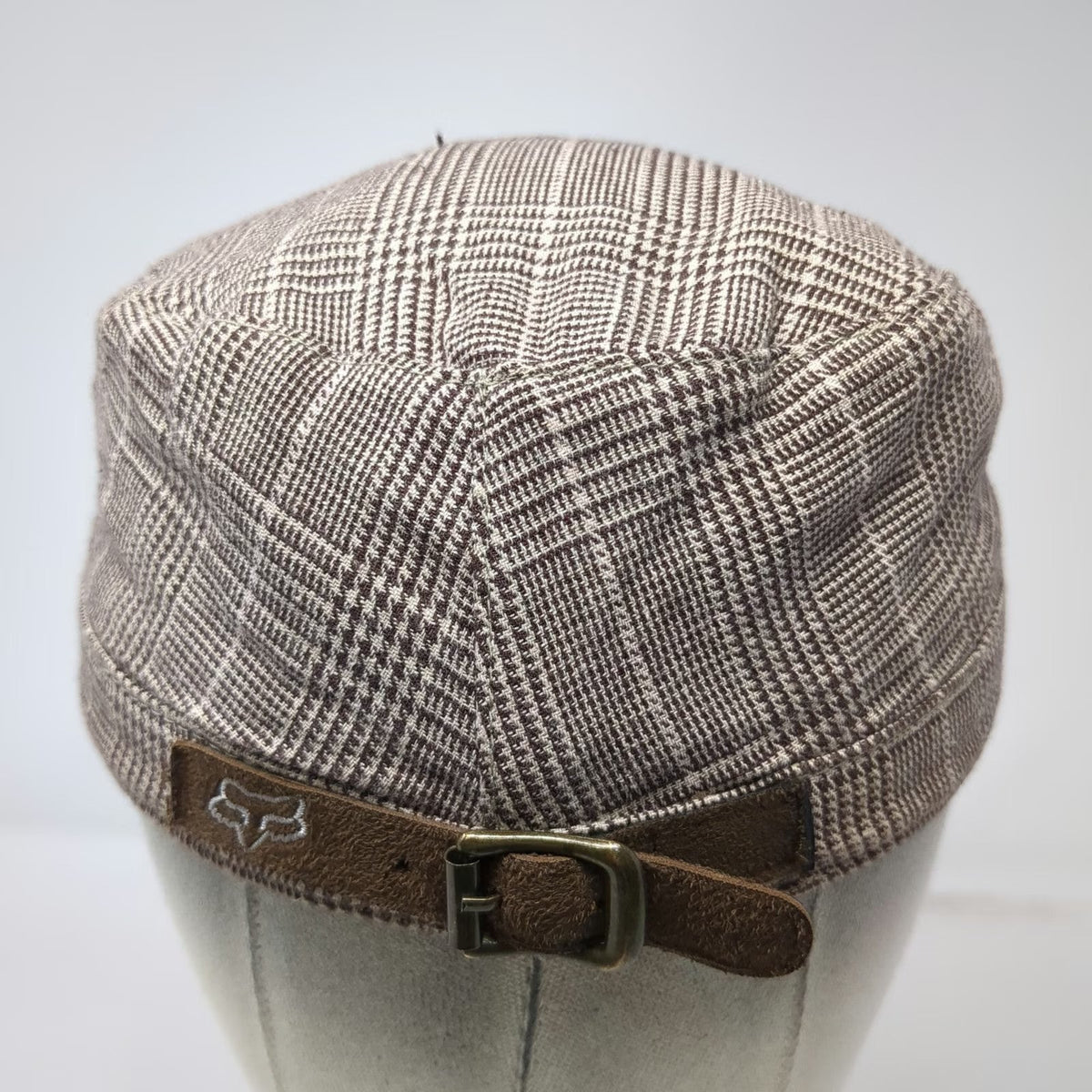 Fox Army Cap Brown One Size Plaid Cotton Slideback Hat Suede Band Buckle Logo