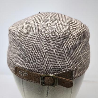 Fox Army Cap Brown One Size Plaid Cotton Slideback Hat Suede Band Buckle Logo