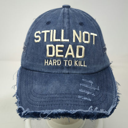 Baseball Cap Blue Beige OSFM Distressed Frayed Still Not Dead Hat Hard To Kill