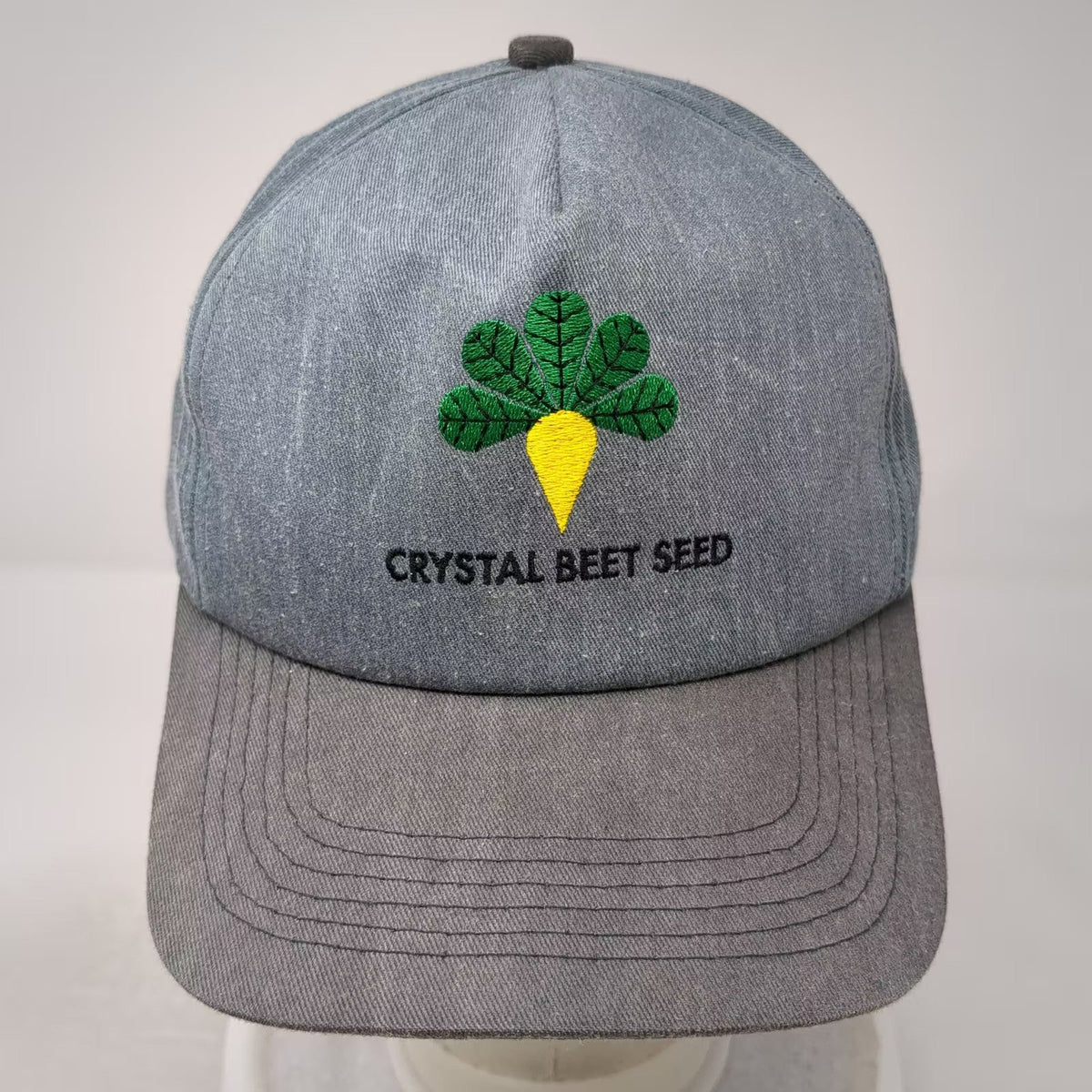K-Products Crystal Beet Seed Trucker Hat Gray One Size Made in USA Vintage