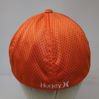 Hurley Baseball Cap Orange XL Flexfit Mesh Textured Embroidered Logo Sport Hat