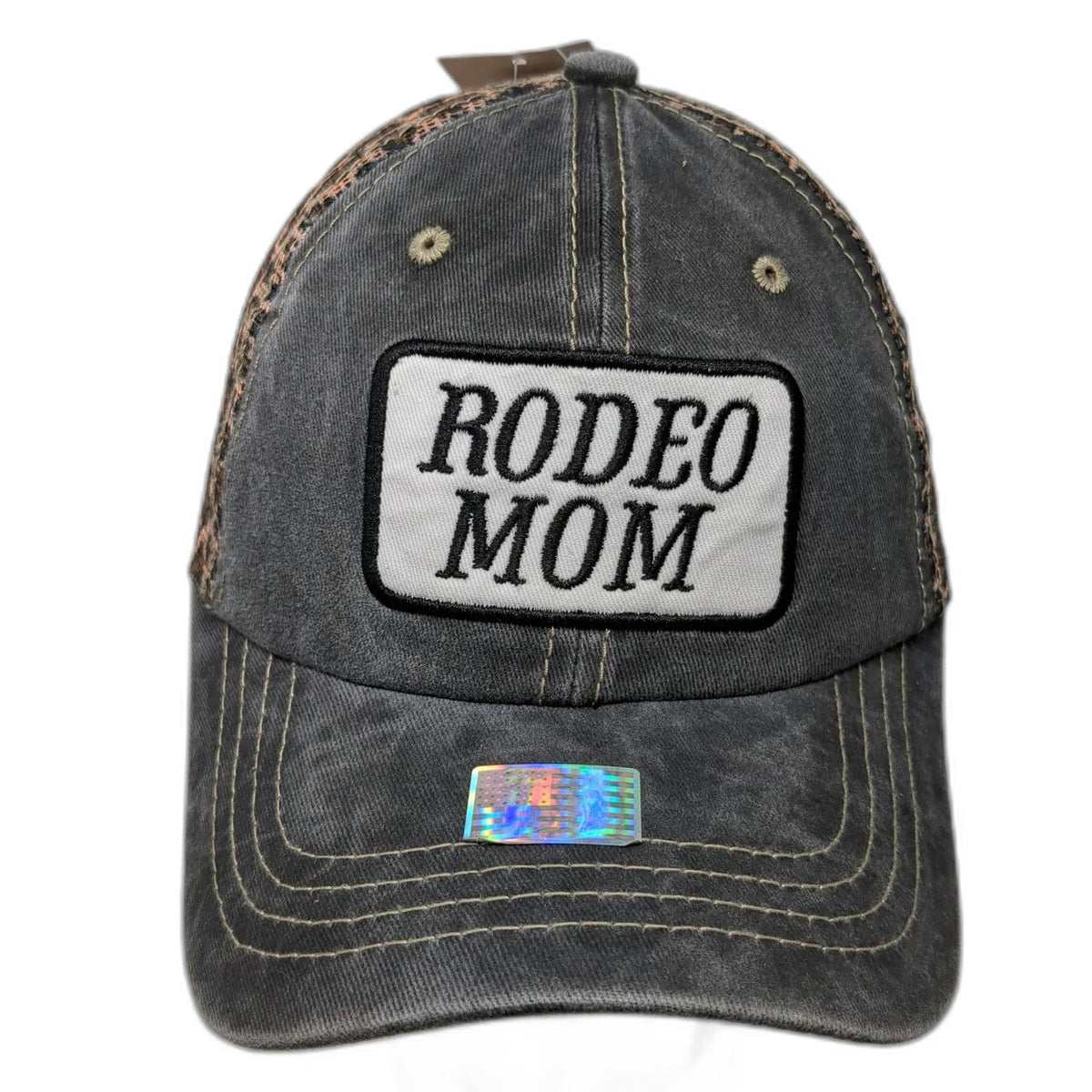 Gray Leopard Animal Print Rodeo Mom Mesh Patch Baseball Cap Hat One Size