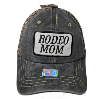 Gray Leopard Animal Print Rodeo Mom Mesh Patch Baseball Cap Hat One Size
