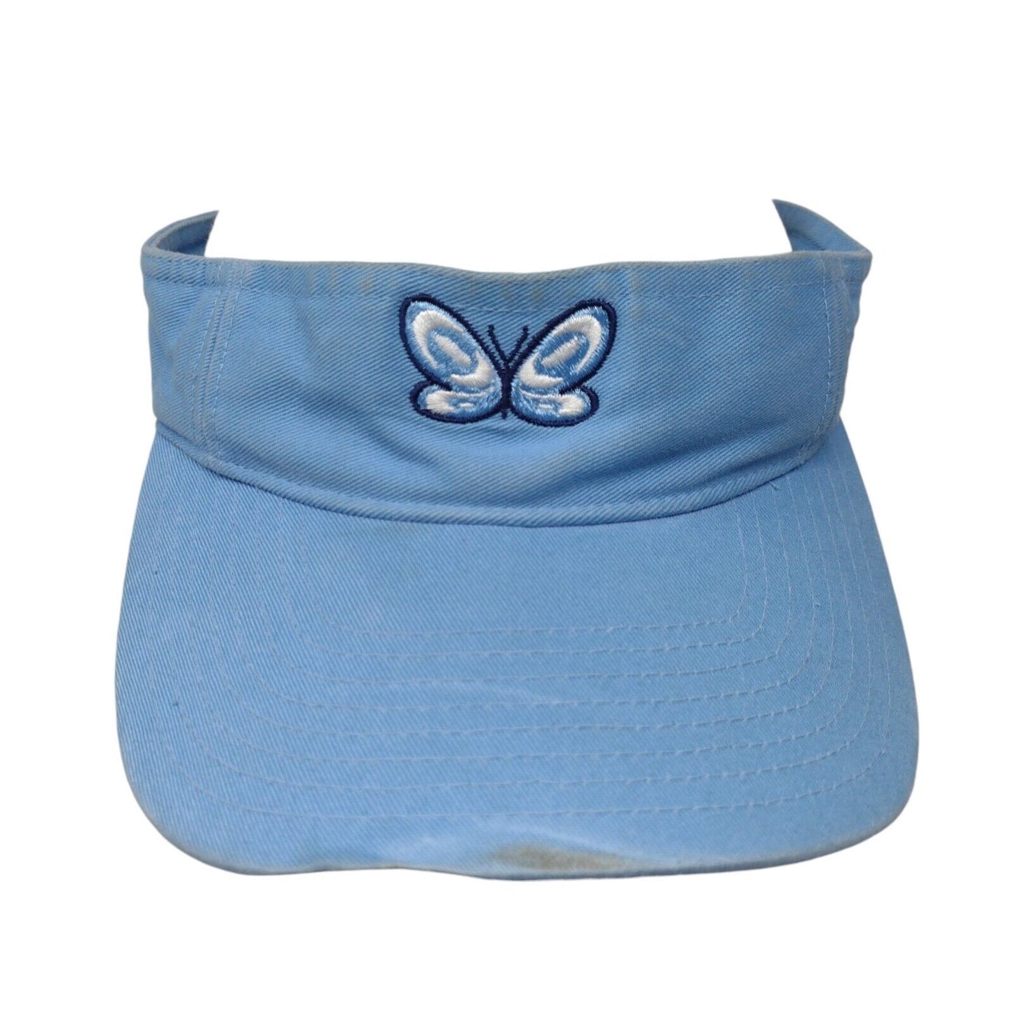 Butterfly Strapback Sun Visor Hat Blue OSFA Adjustable Embroidered Lightweight