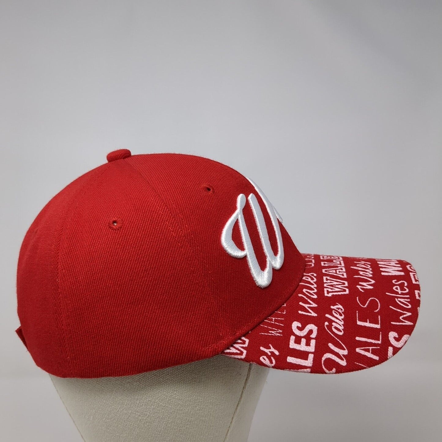 Wales Strapback Hat Red One Size Adjustable Embroidered Vent Holes