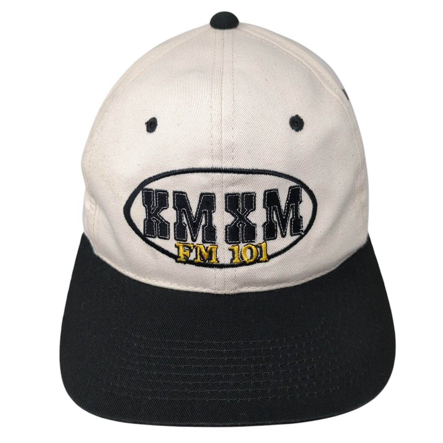 KMXM FM 101 Slideback Hat Tan One Size Adjustable Colorblock 6 Panel