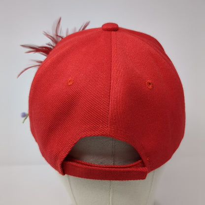 Flower Barrette Strapback Hat Red One Size Adjustable Floral 6 Panel Acrylic
