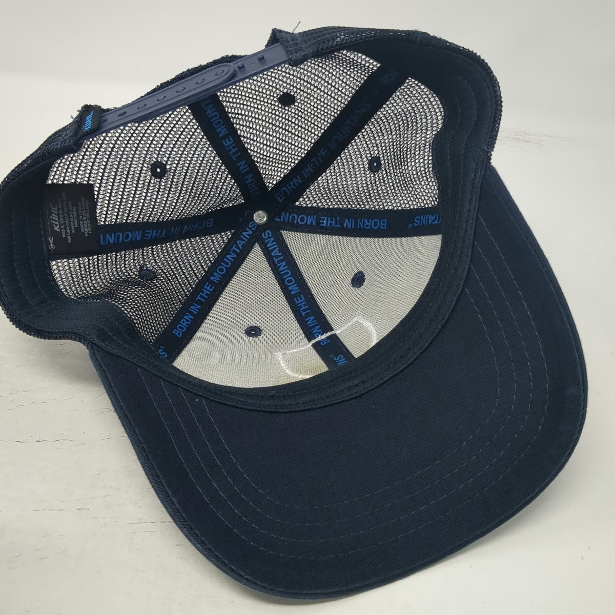 KÜHL Trucker Hat Blue One Size Mountain Shield Patch Mesh Back Snapback Logo
