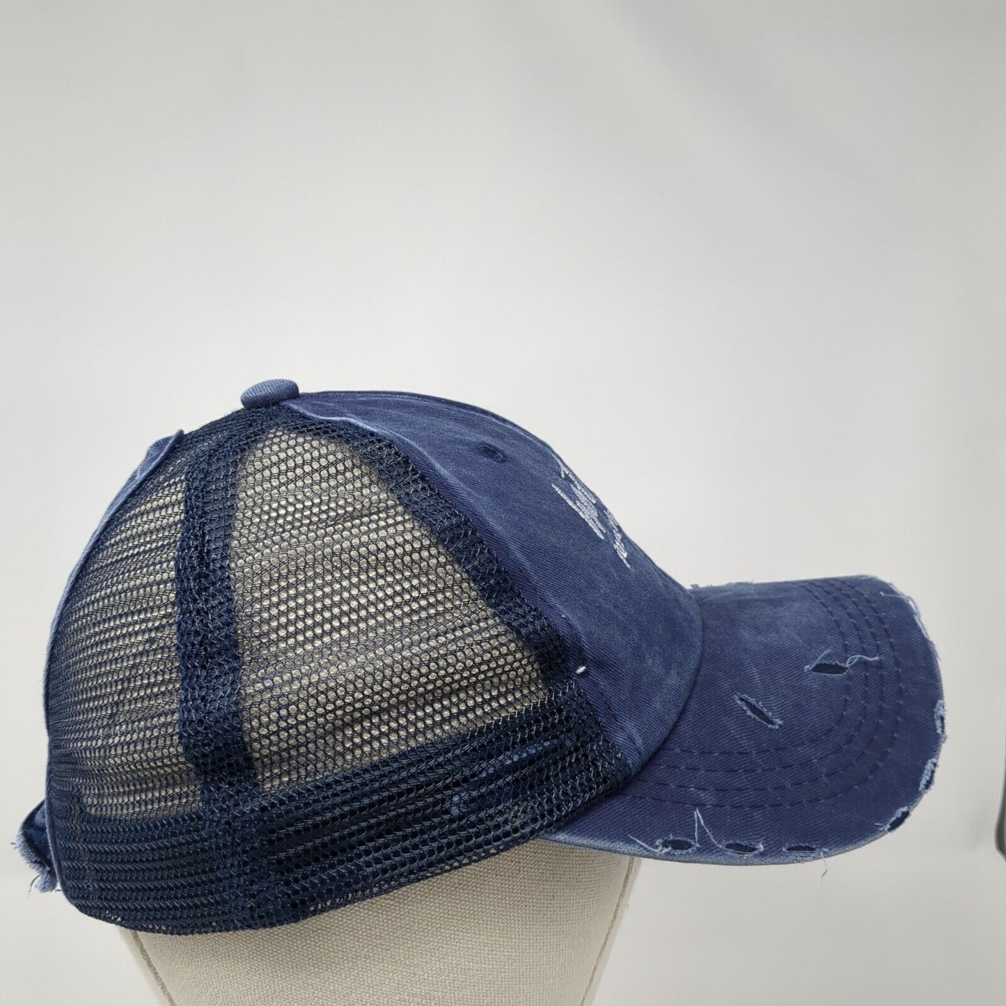 Hot Mess Just Doing My Best Ponyback Trucker Hat Blue OS Mesh Back Distressed