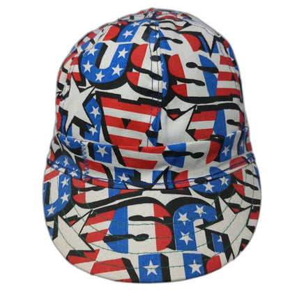 Kromer Baseball Cap White Blue Red 7 1/8 USA Flag Fitted Welder AOP Print Hat