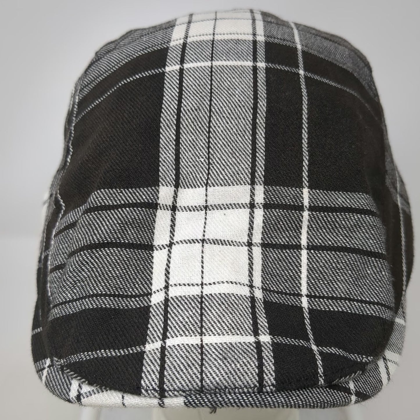 Black White Plaid Newsboy Cap Hat One Size Adjustable Side Buckle Tartan Cloth