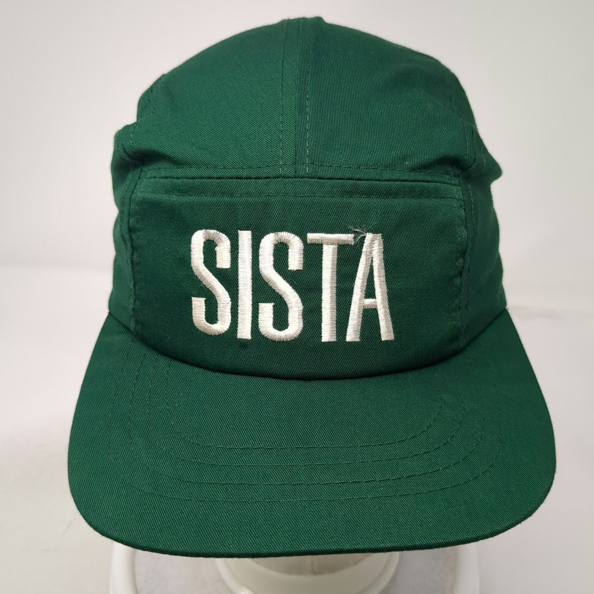 SISTA Embroidered 5 Panel Green Hat One Size Slideback Flat Bill Camper Cotton