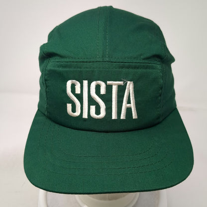 SISTA Embroidered 5 Panel Green Hat One Size Slideback Flat Bill Camper Cotton