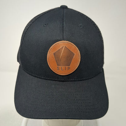 Richardson Baseball Cap Black One Size SLIP Leather Patch Mesh Back Trucker Hat