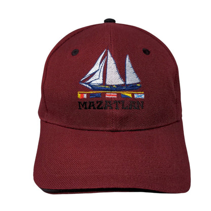 Mazatlan Sailboat Strapback Hat Red One Size Embroidered 6 Panel