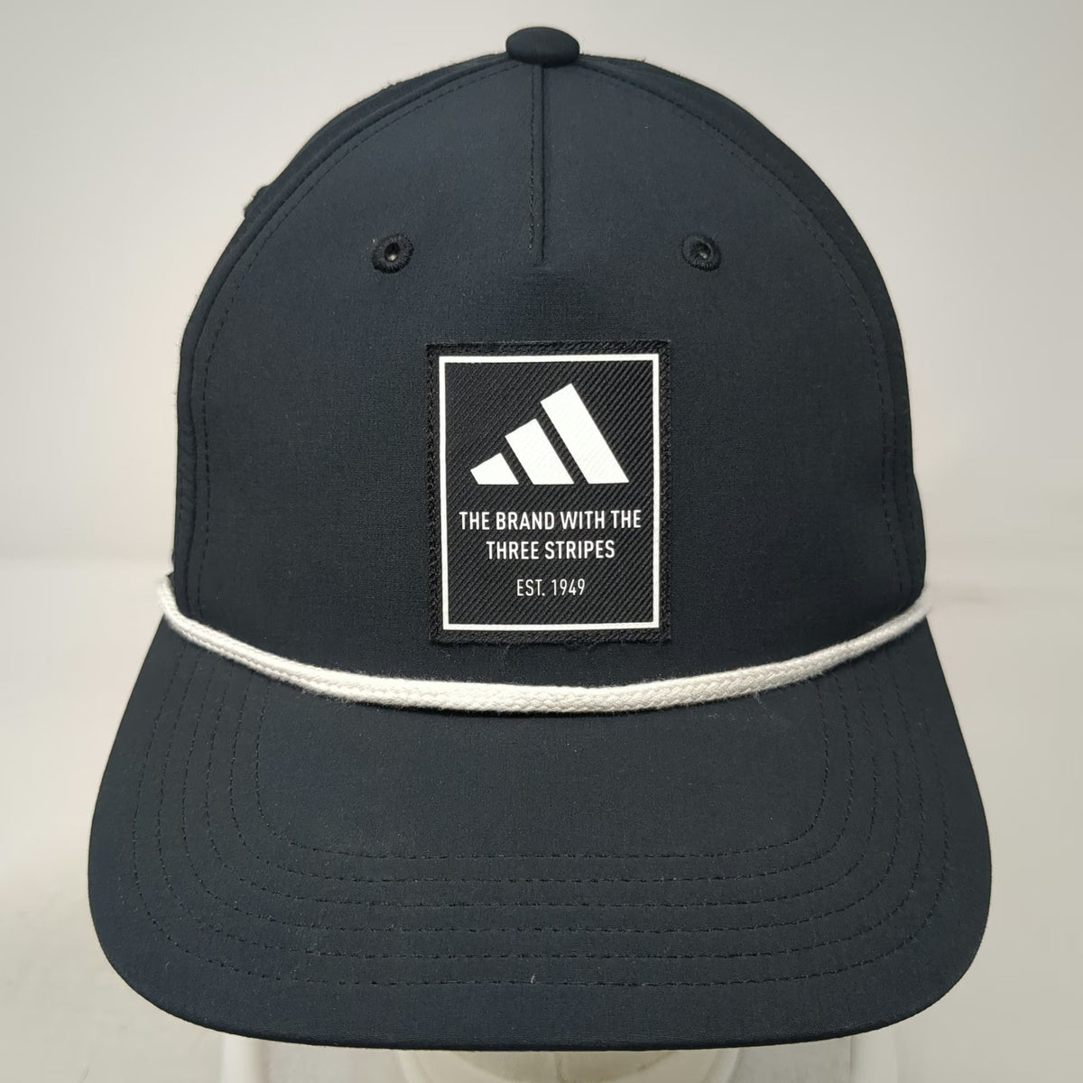 Adidas 5 Panel Black Hat One Size Square Patch Rope Recycled AEROREADY Snapback