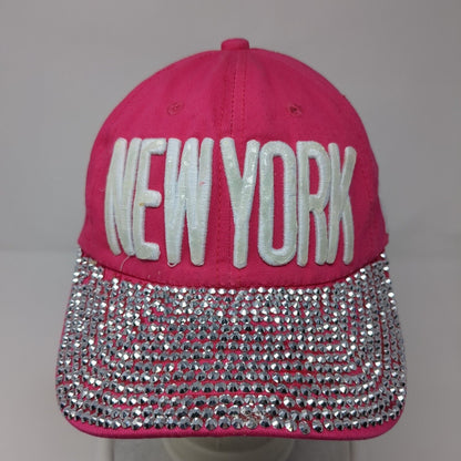 New York Slideback Hat Pink One Size Adjustable Studded Rhinestone Bling