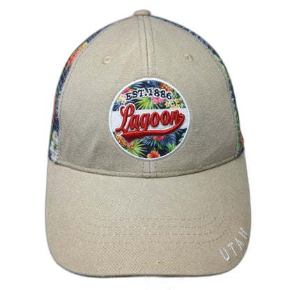 Lucky 7 Trucker Hat Beige One Size Lagoon Utah Floral Mesh Snapback EST 1886